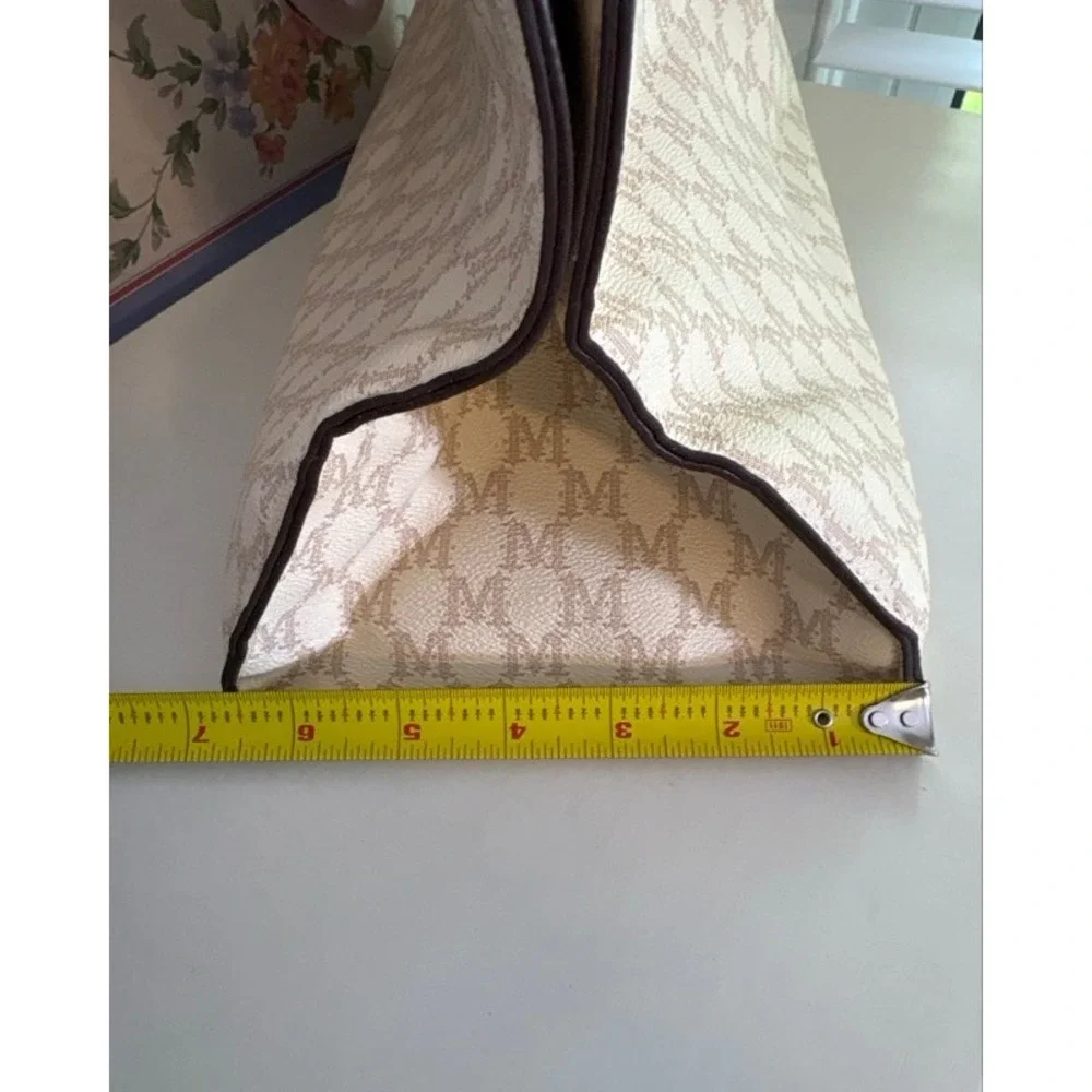 Mia K Farrow Collection Monogram Tote Bag Cream Lavender Purple Tan M Logo Large
